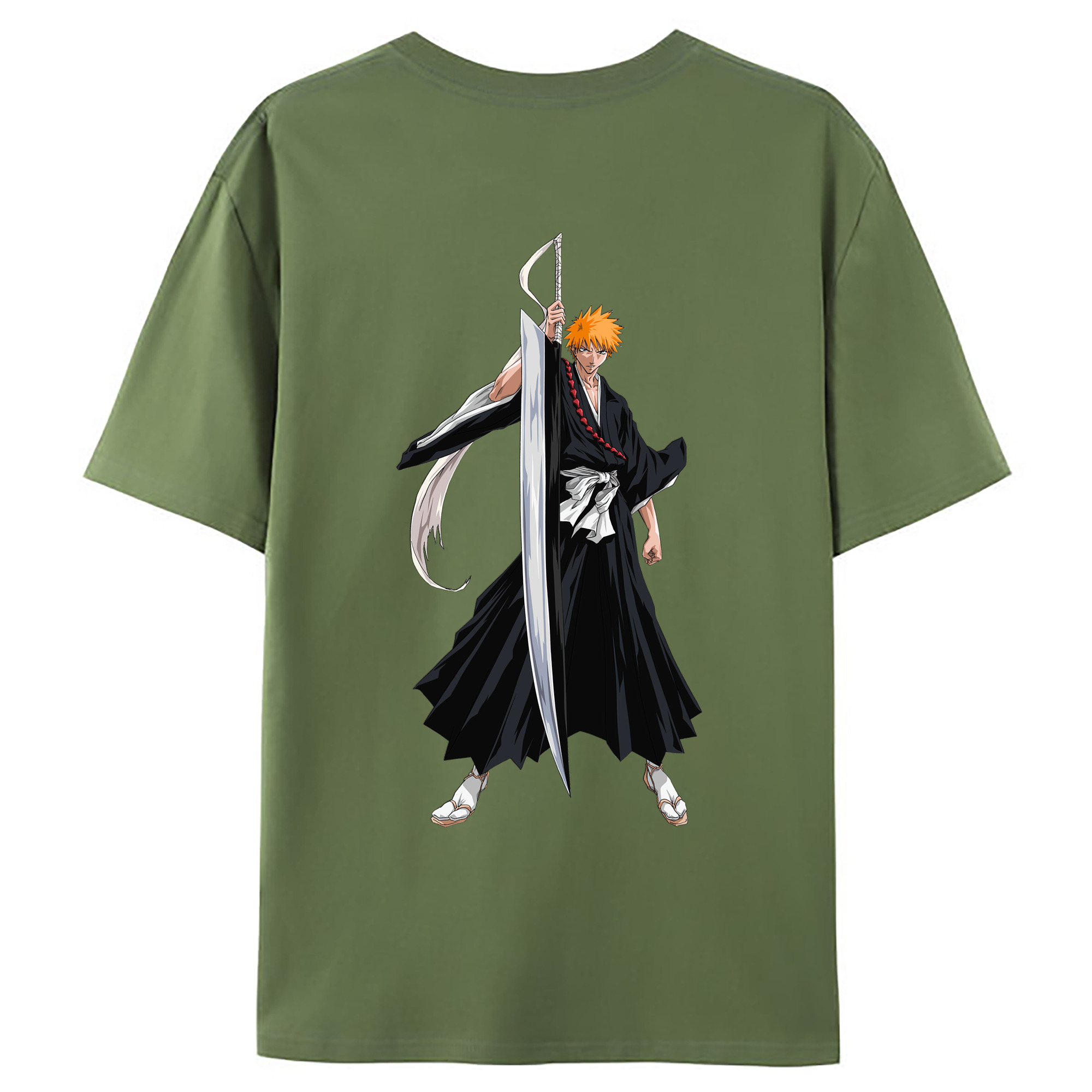 （画像用） ブリーチ 黒崎一護（くろさき いちご）BLEACH Kurosaki Ichigo 綿100％ メンズ半袖Tシャツ（バックプリント） 通気性